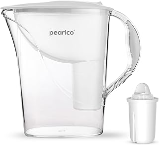 Standard-Wasserfilter PearlCo (weiß) mit 1 Classic Filterkartuschen - Reduzierung von Kalk, Chlor, Blei & Kupfer - kompatibel zu Brita Classic - Made in EU