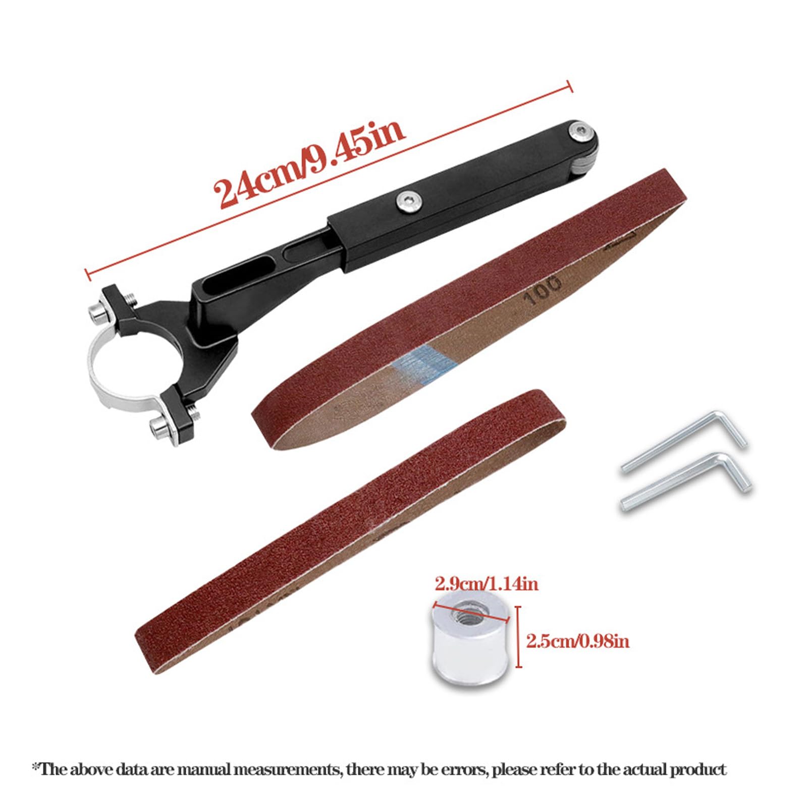 Belt Sander Attachment Belt Sander Adapter for Angle Grinder Detailing Bandfile Sander Adapter with 2 Sanding Belts for Deburring, Sanding and Finishing