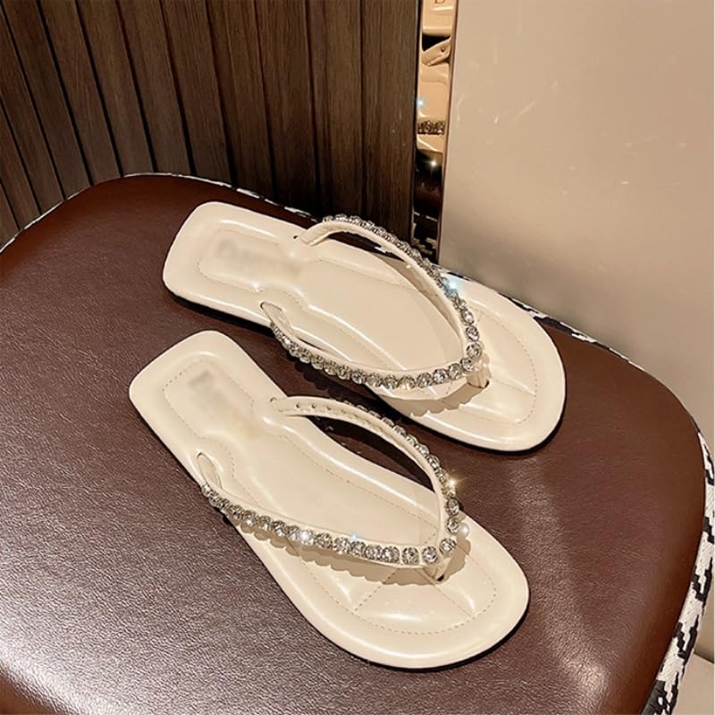 Flat Bottomed Beach Casual Shoes Wearing Rhinestone Herringbone Sandals and Slippers on The Outside(36)2