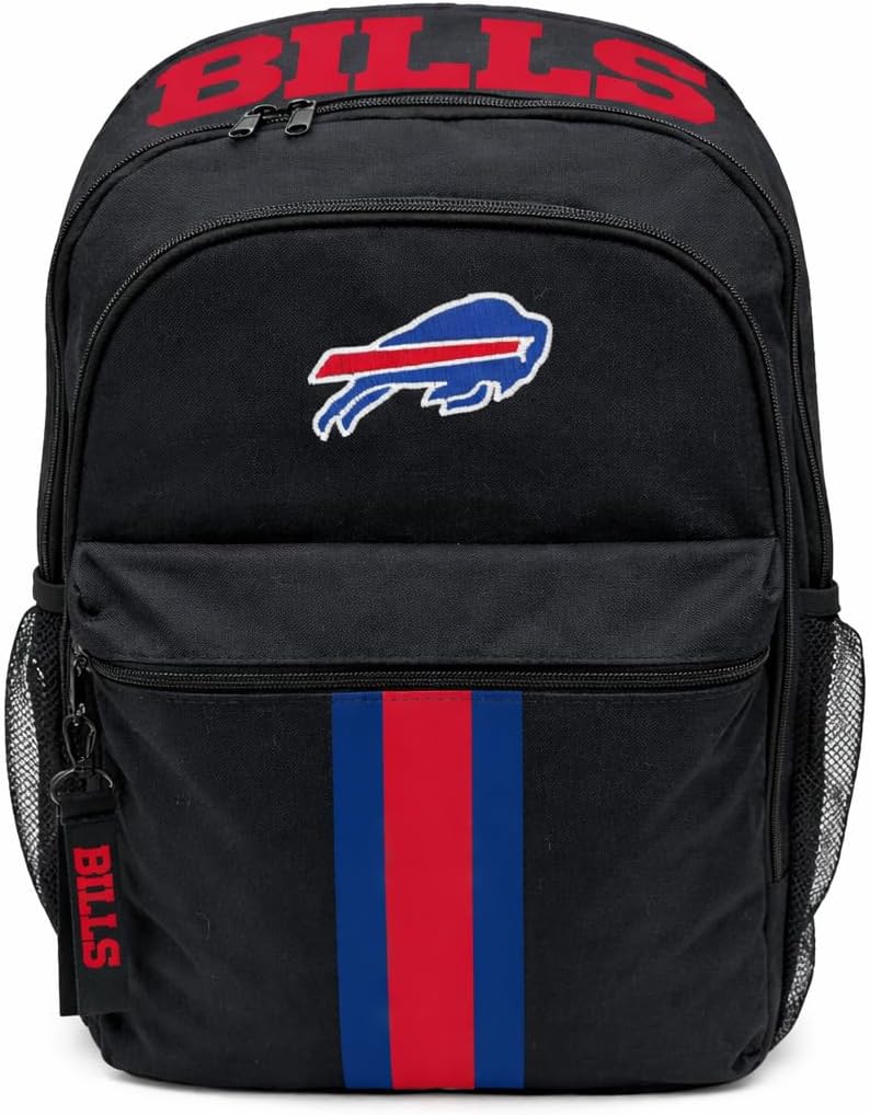 NFL Buffalo Bills Backpack – Triple Stripe Wordmark Design with Keychain