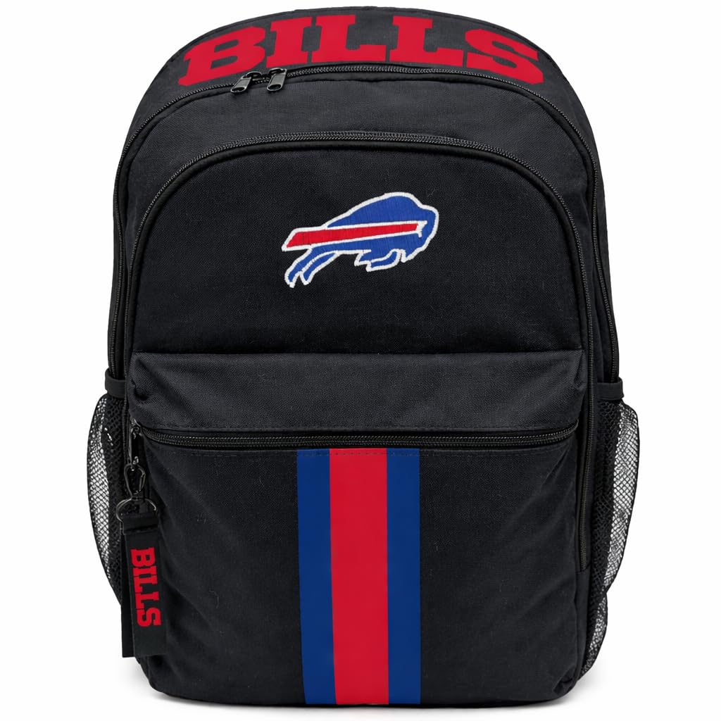NFL Buffalo Bills Backpack – Triple Stripe Wordmark Design with Keychain