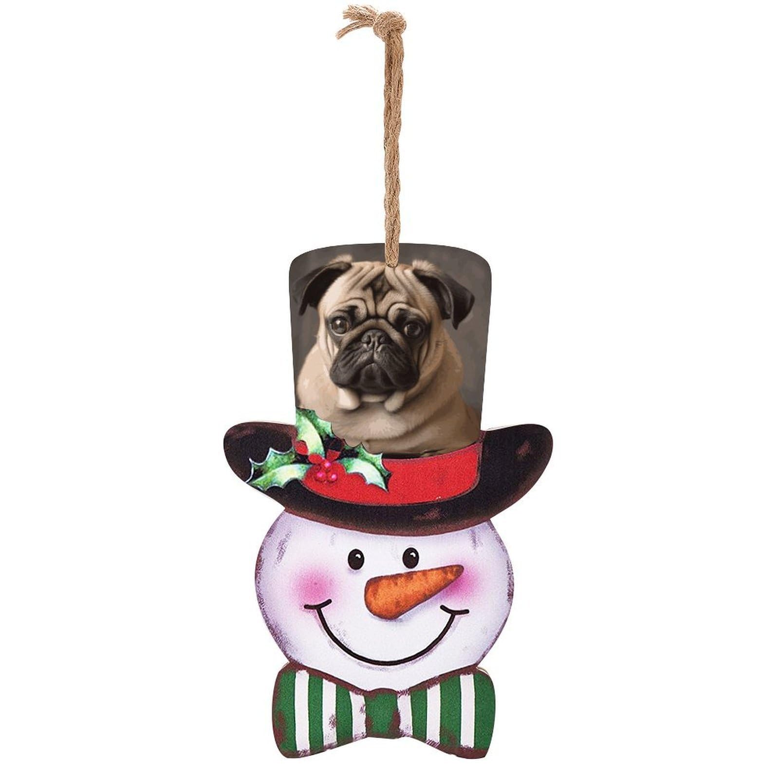 Animal Pug Dog Snowman Decor Christmas Snowmans Hanging Decors Wooden Exquisite Holiday Decoration Sign for Home Window Wall Farmhouse Indoor Outdoo
