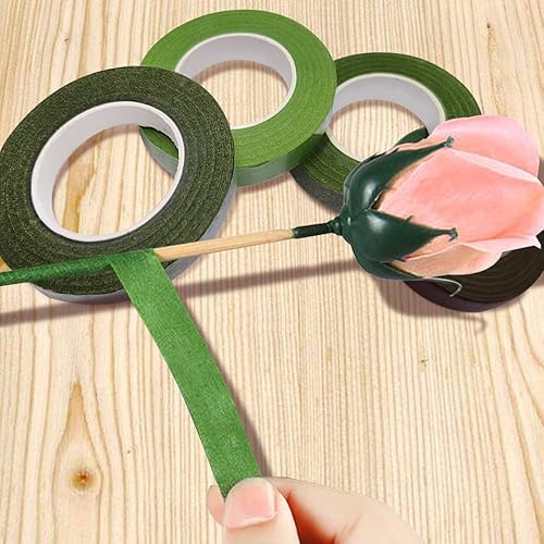Miniatura 4 de Paquete de 4 cintas florales verdes de 1/2 pulgada de ancho, cintas florales findTop para envoltura de tallo de ramo y manualidades florales, 30