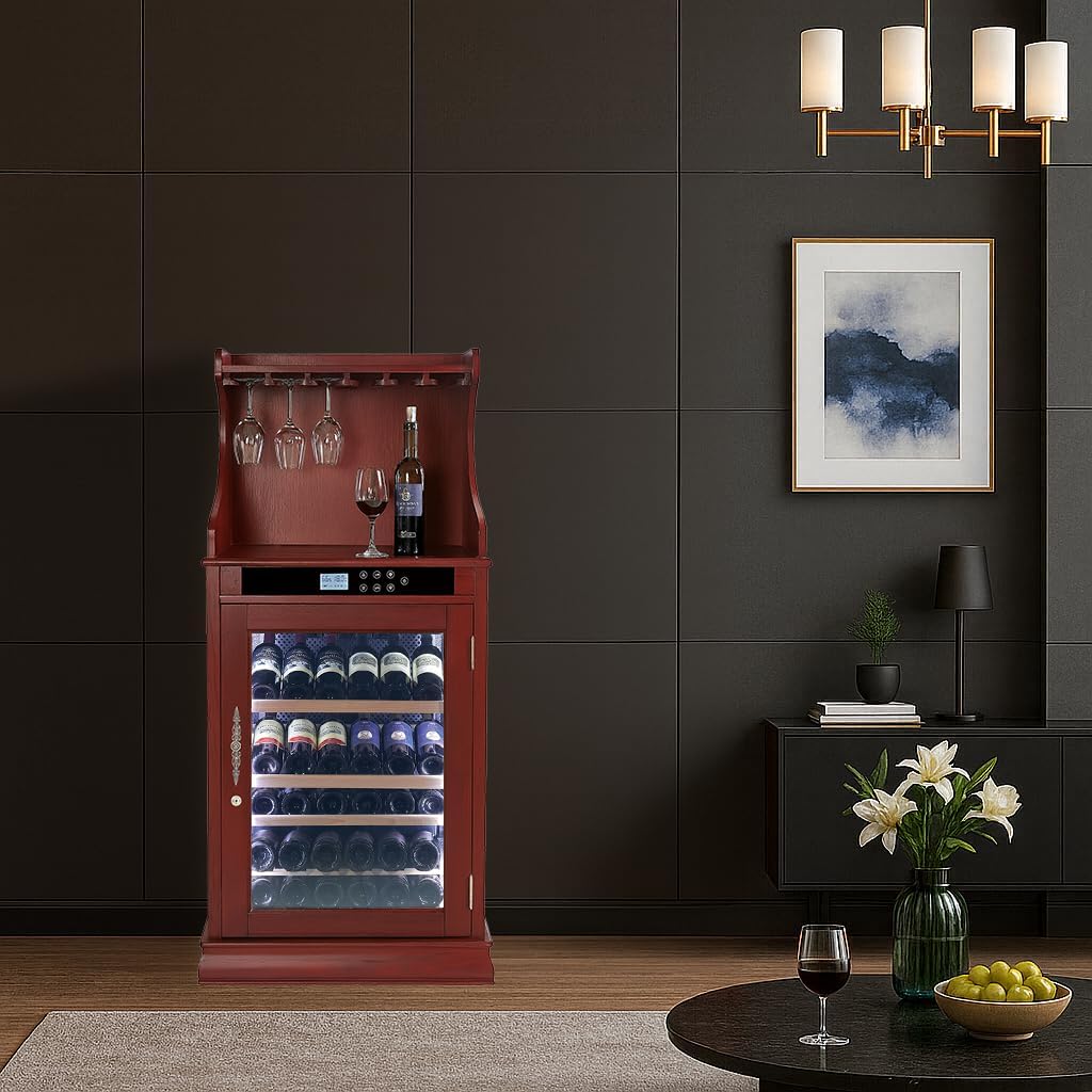 43-Bottle Wine Cabinets, 5.3 cu.ft. Wine Cooler with UV Protection Glass & Digital Temperature Control with Adjustable Shelves, Quiet Compressor Cooling System, Perfect for Home Kitchen & Dining Room