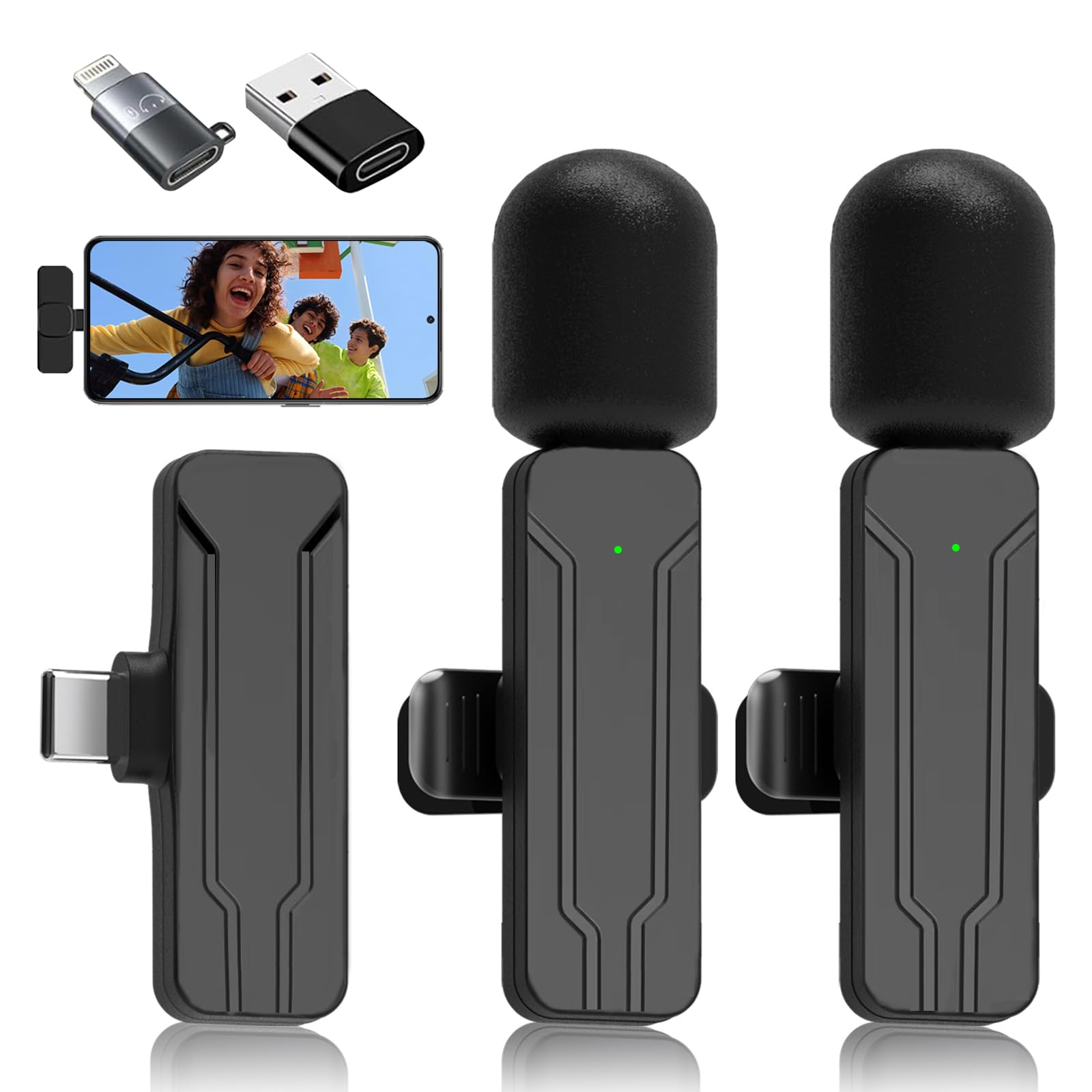 Microphone cravate professionnel sans fil pour iPhone, iPad – Microphone d'enregistrement à condensateur omnidirectionnel sans fil pour interview, vidéo, podcast, Vlog, YouTube