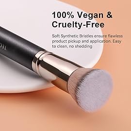 TEOYALL Kabuki Foundaiton Brush, Soft Dense Synthetic Bristles Flat Top Blending Buffing Brush For Liquid Cream Contour Bronzer Foundation