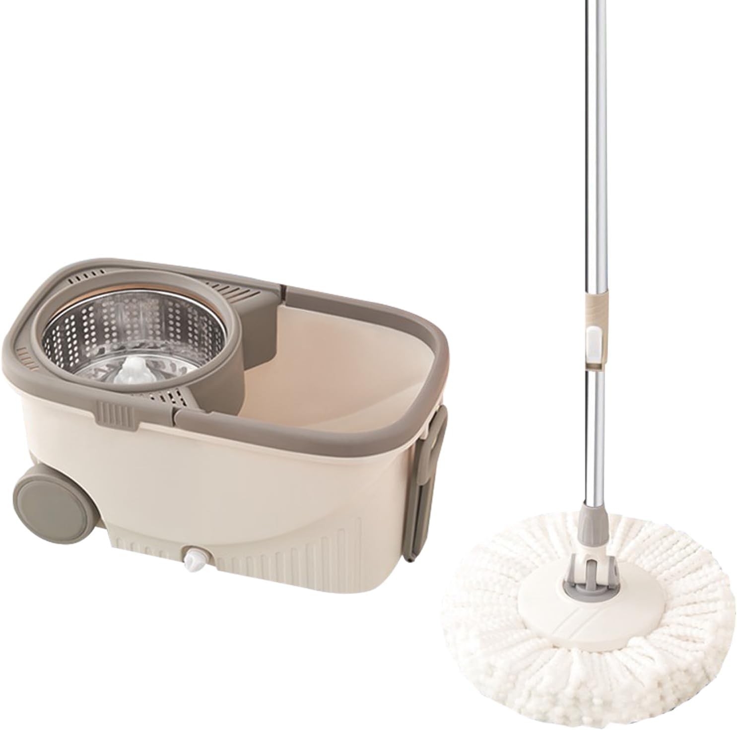 C,Spin Mop and Bucket Sets,Floor Mop and Bucket with Wringer,360° Spinning Microfibre Mop with Stainless Steel Handle,Flat Mop with 2 Microfiber Refills Included
