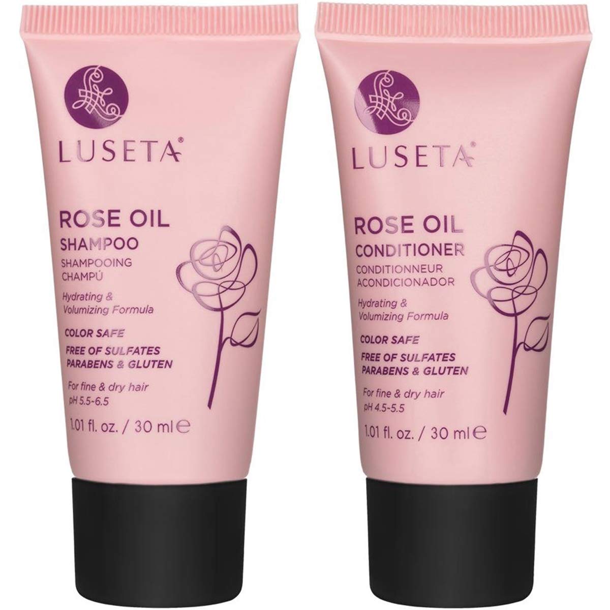 Luseta Rose Oil Shampoo and Conditioner Travel Kit for