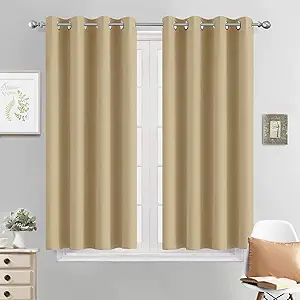 Yakamok Room Darkening Blackout Curtains for Bedroom, Light Blocking Thermal Insulated Grommet Top Drapes for Living Room,Beige,52x45Inch, 2 Panels