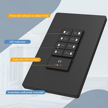 Countdown Wall Timer Switch, Programmable for Exhaust Fan and Lights, 1-5-10-20-30-60mins-2H, in-Wall Bathroom Fan Timer Light Switch, Wall Plate Included, Neutral Wire Required,ETL Listed, Black, 2PK