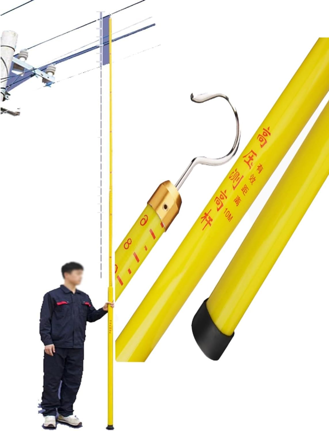 Lightweight Portable Height Measuring Rod for Electricians - Non-Conductive Epoxy Resin Measurement Stick with Hook & Carry Bag, Ideal for Power Line Measurements (1200cm/39.4ft),1200cm/39.4ft