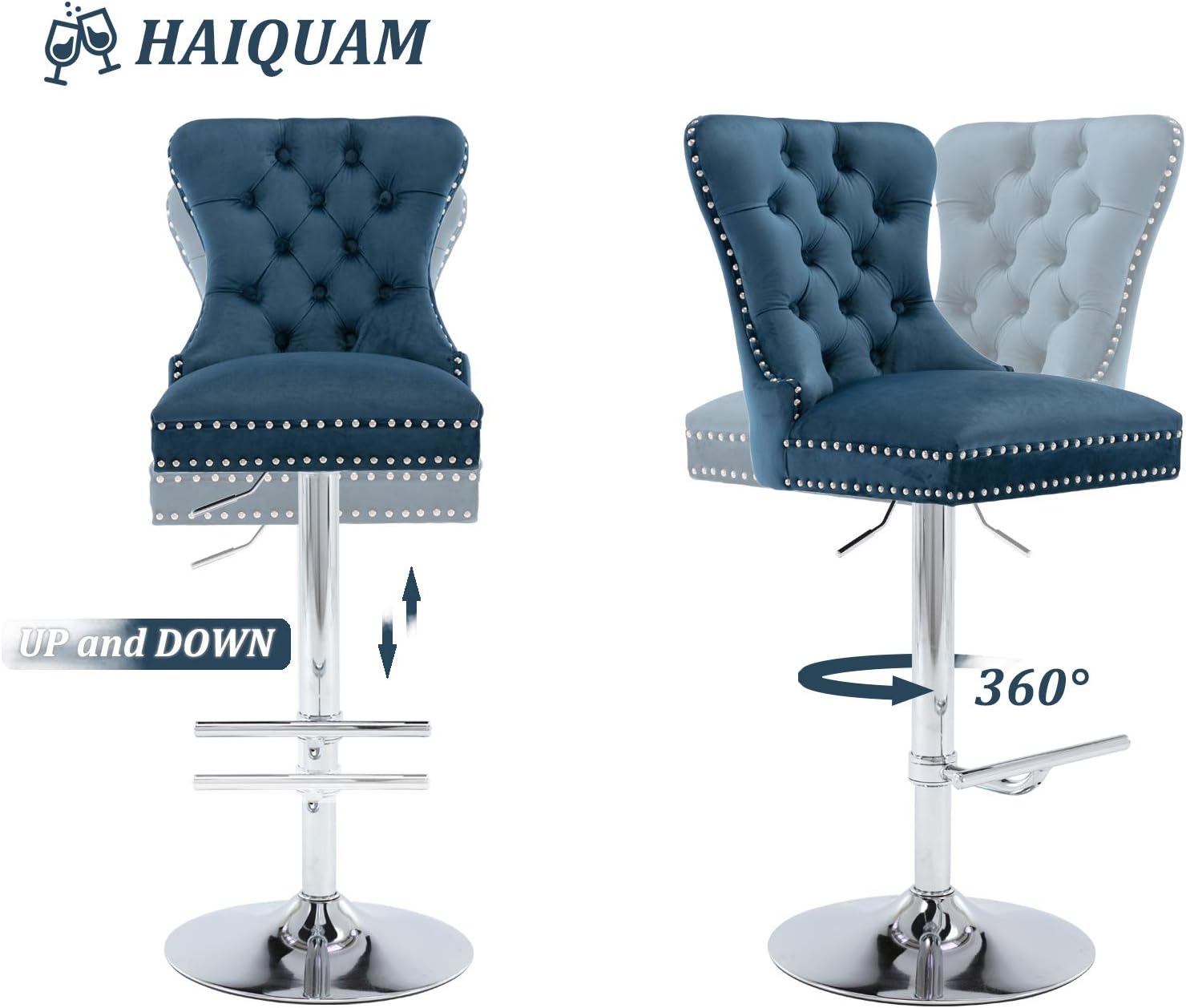 Buy Haiquam Swivel Bar Stools Set Of 2 Modern Velvet Adjustable Barstools With High Back Tufted Bar Stool Chairs For Kitchen Pub Dining Room Navy Blue Online In Indonesia B0928n426m