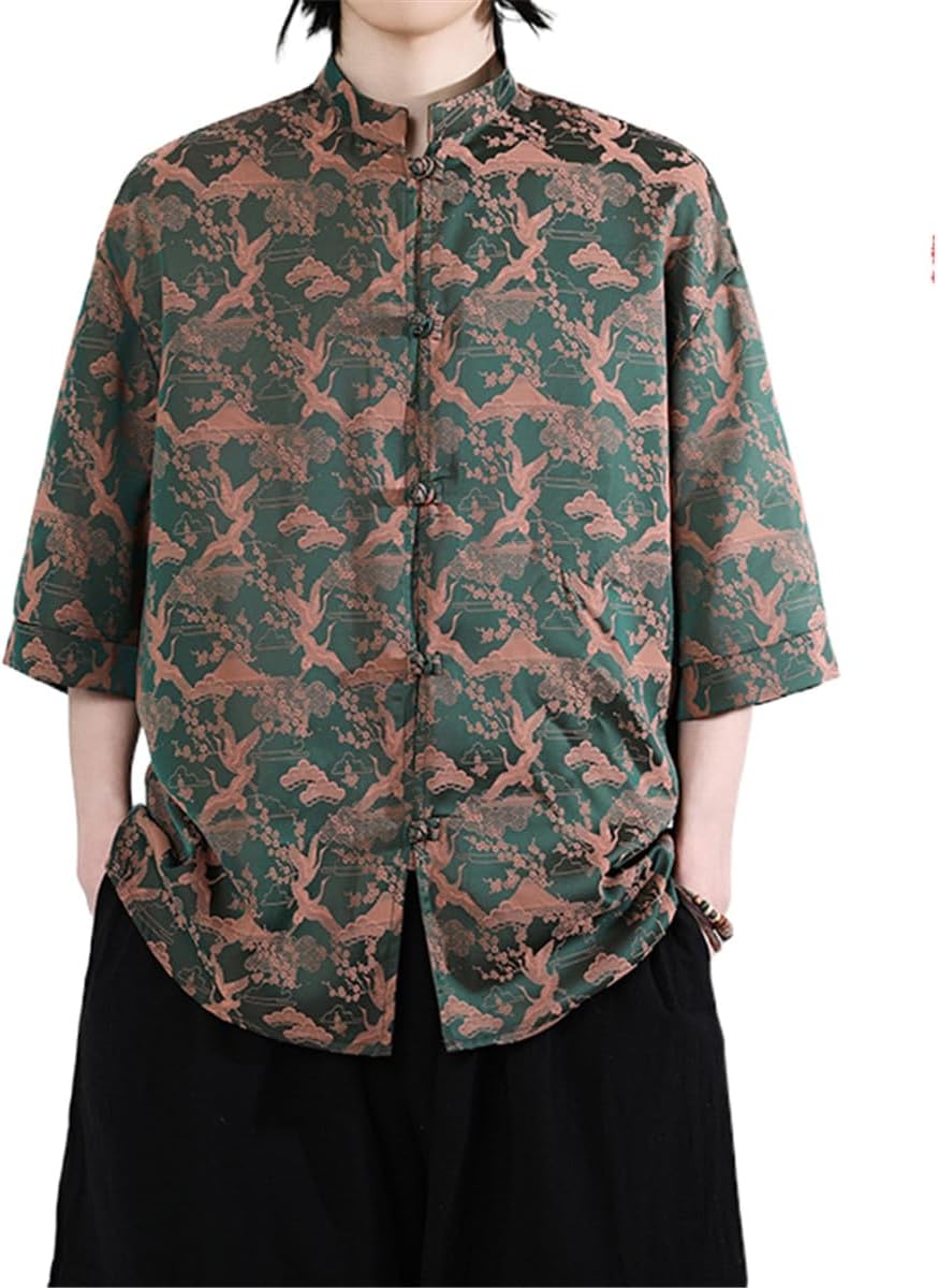 Men's Shirt Summer Chinese Style Half Sleeve Vintage Short Sleeve Tops
