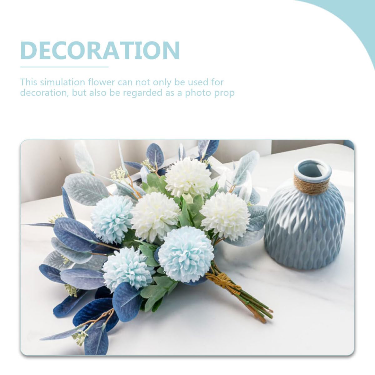 YARNOW Bouquet Simulé Hortensia Bleu avec Vase en Céramique et Fleur en Soie, sans Arrosage, Décoration pour Réunion à Domicile ou Fête à Thème