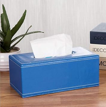 Leather Tissue Box Holder - Waterproof Rectangular Tissue Box Cover Vintage Napkin Paper Holder for Home,Office&Car Decor Blue