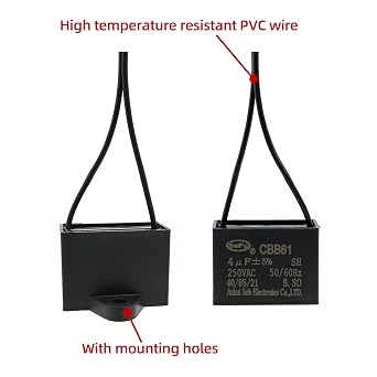 CBB61 Capacitor 4uf 250V AC Ceiling Fan 2 Wire 50/60Hz for Starting Electric Fan Generator Pump Motor (2 Pack