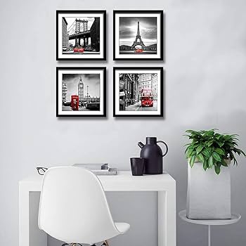 Amazon.com: ENGLANT 4 Pieces Framed Canvas Wall Art, Black White