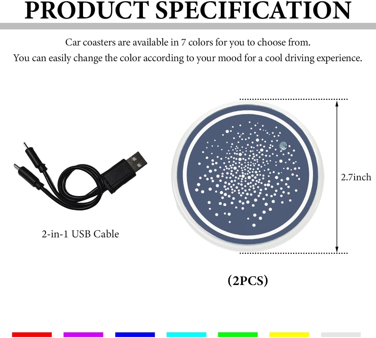 2 PCS LED Car Cup Holder Lights, 7 Colors Changing USB Charging Insert Car Coasters, Atmosphere Lamp Decoration Light Luminescent Cup Pad Mat, Interior Car Accessories (Starry Sky) - Image 2