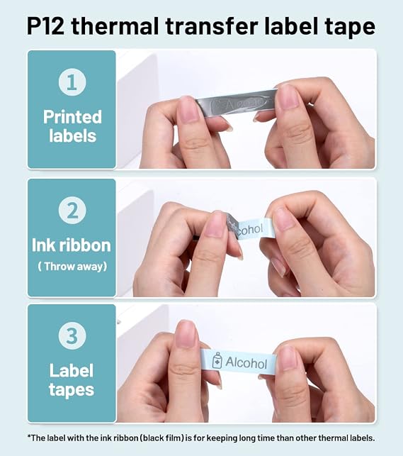 P12 Label Tape Compatible with DYMO LetraTag Label Maker Refill 200B LT 100H 100T Plus Labeler Compatible with Phomemo P12 LT12 F12 Label Makers 12mm x 4m (1/2 x 13') 5 Pack Black on White