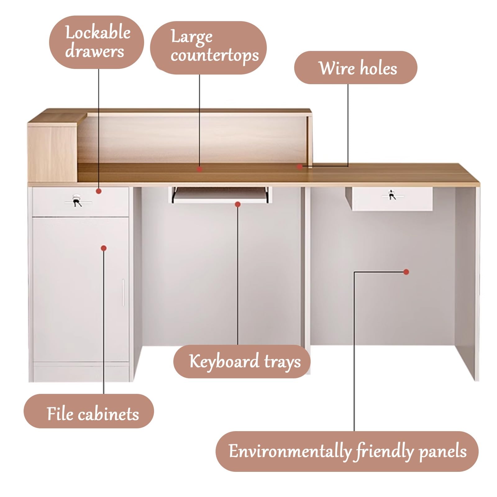 Moderner Rezeptionstheke – kompakter Kassentisch für Büro, Salon und Einzelhandel, stilvolle Lobby-Empfangsmöbel (A6, R-140 x 59,9 x 99,8 cm)