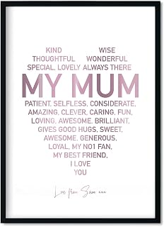 Gift for Mum - Personalised Foil Mummy Wall Art Print - Present From Daughter or Son - Unframed Silver Foiled Birthday Poster