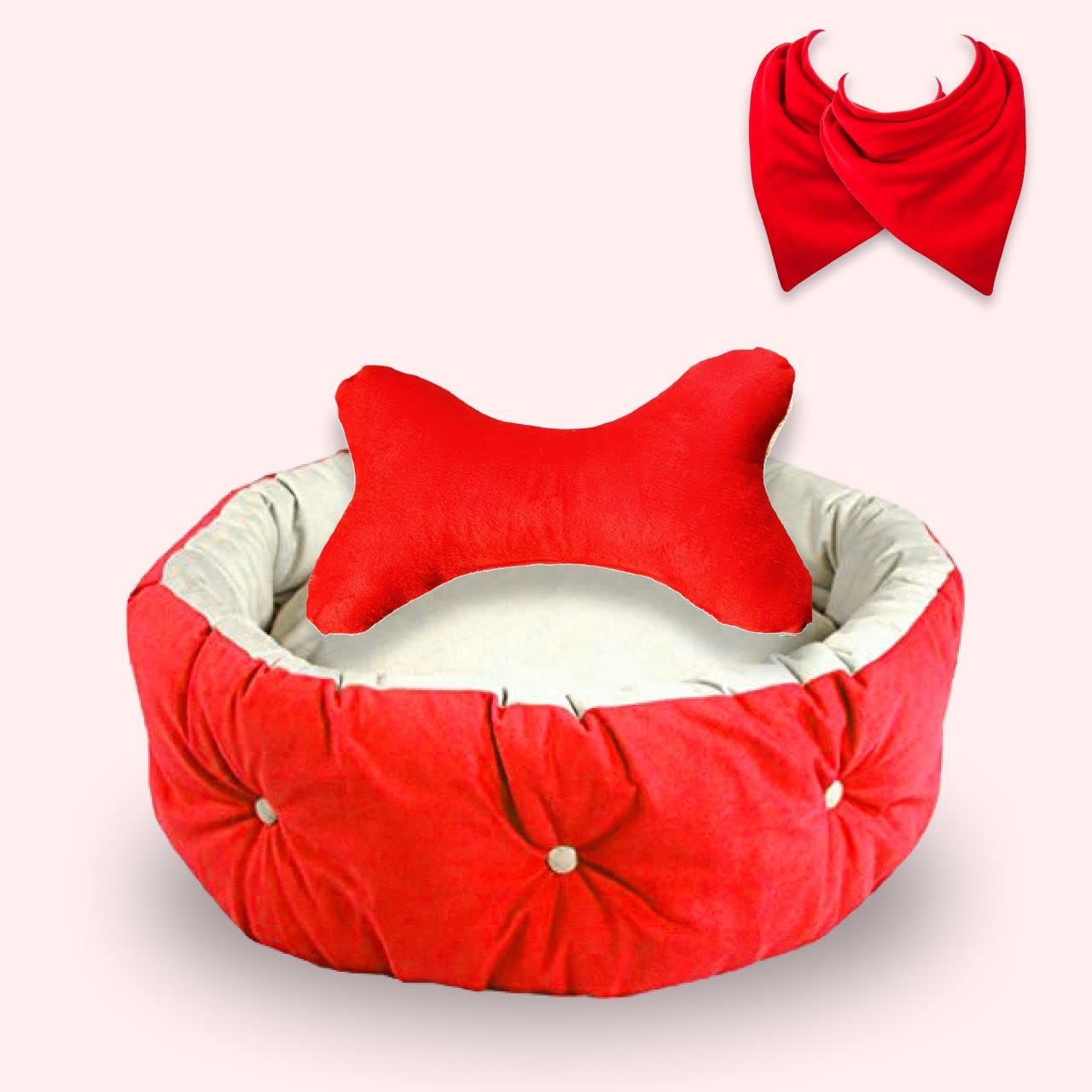 PETITUDE Premium Large Dog Bed for Large Dogs Washable-Orthopedic Big Dog Beds Slip-Resistant Bottom-Chistmas Combo Offer (Set of 5) Red/White -66 x 53 x 22 Centimeters