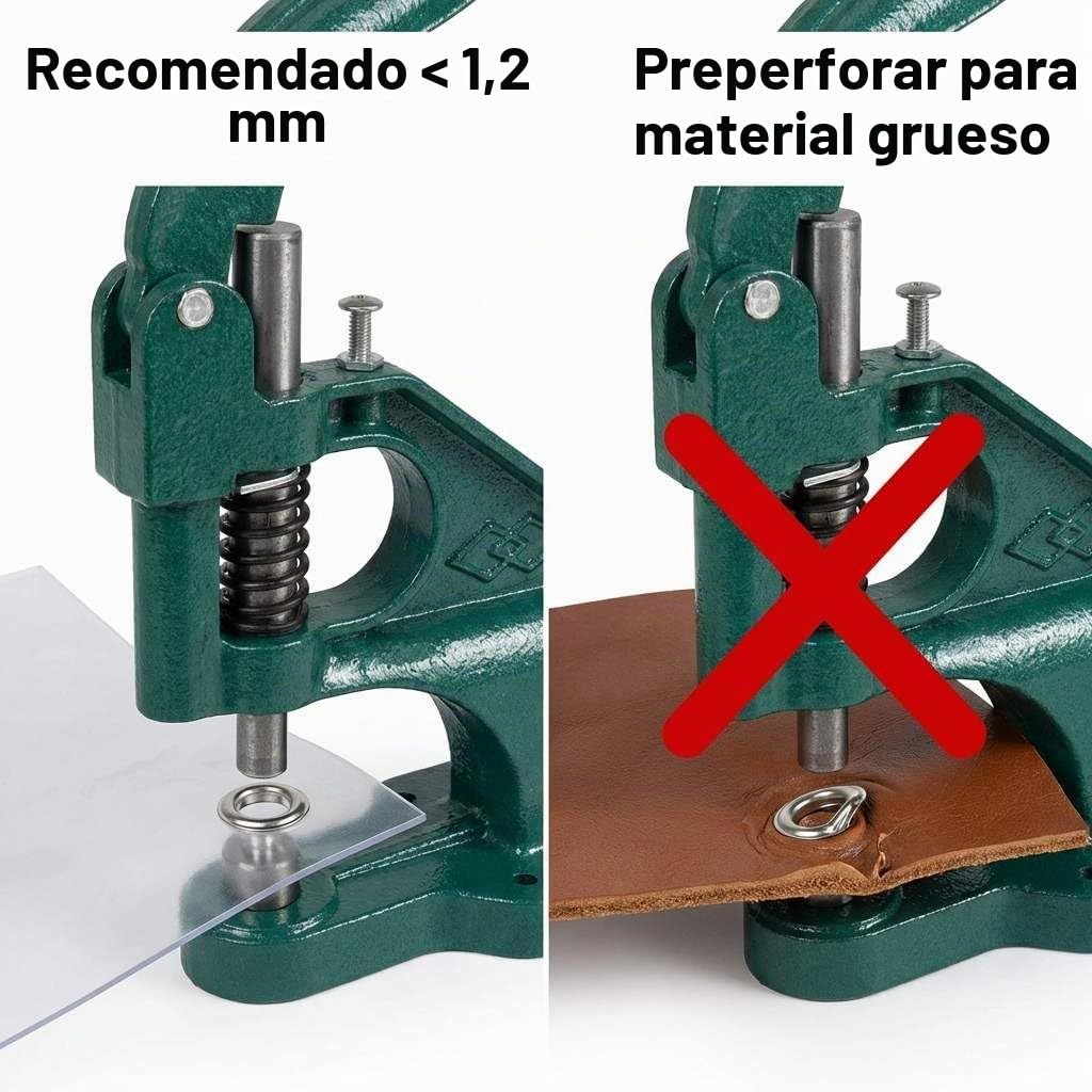 QWORK® Remachadora de Ojales, Prensa Manual de Ojales con 3 Troqueles y 1500 Ojales (6/10/12mm) para Cuero Tela Carteles