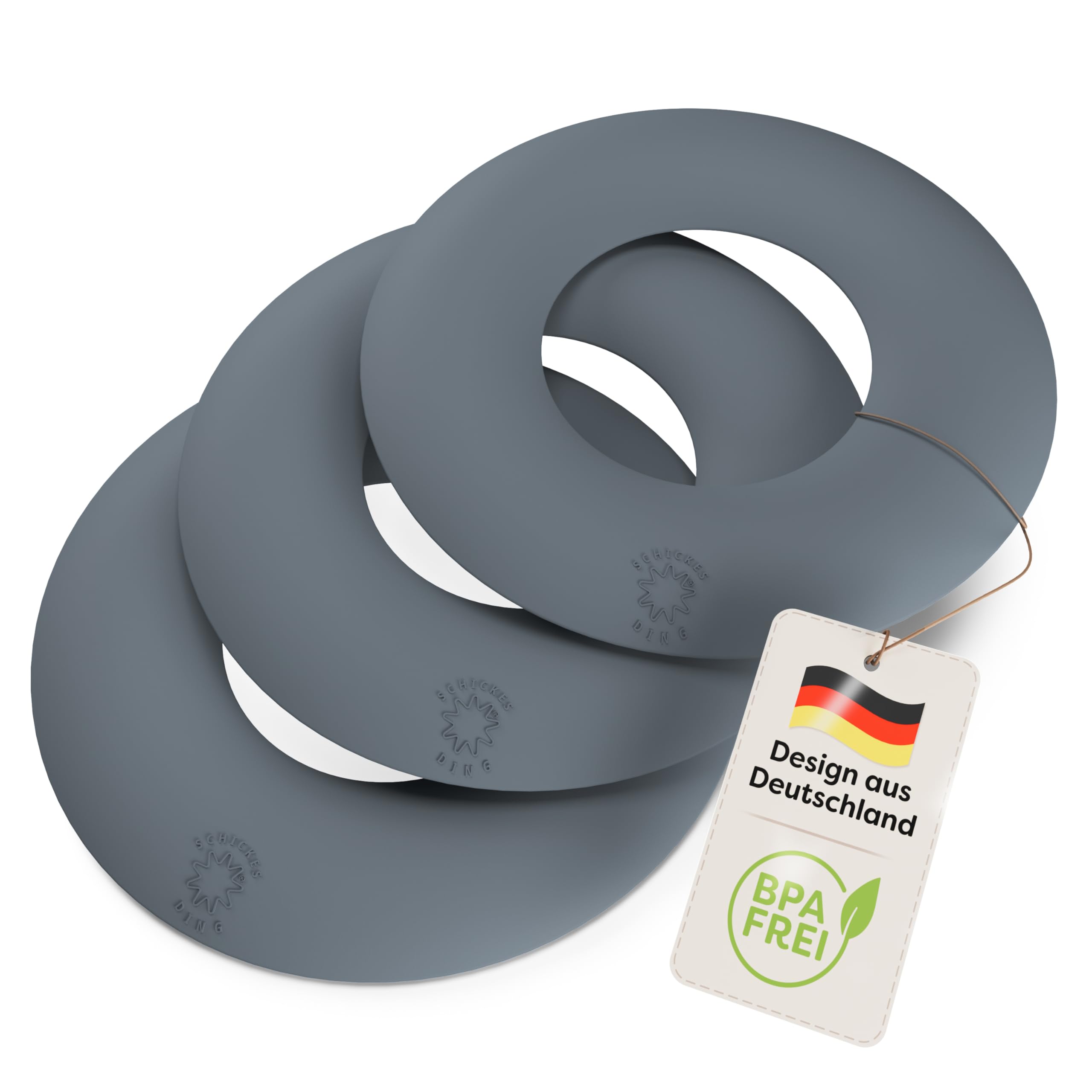 Silikon Untersetzer BPA frei, hitzebeständig bis 240 °C, Topf Untersetzer für Töpfe, Pfannen, Teekannen und Backbleche, rutschfest, spülmaschinenfest, Mova Donut (Graphite Grey, 3er-Set)