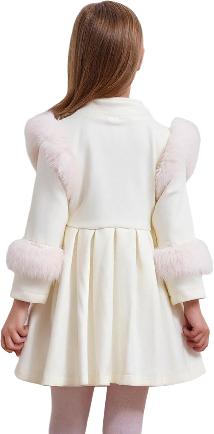 DINORMIN Girls Winter Dress Coat Toddler Faux Fur Long Sleeve Double-breasted Jacket Warm Outerwear