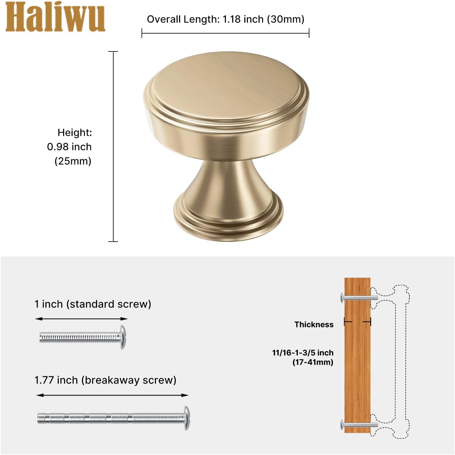 Haliwu 10 Pack Champagne Bronze Cabinet Knobs Round Drawer Knobs, Bronze Cabinet Handles, Single Hole Aluminum Alloy Kitchen Drawers Handles for Dresser Cupboard