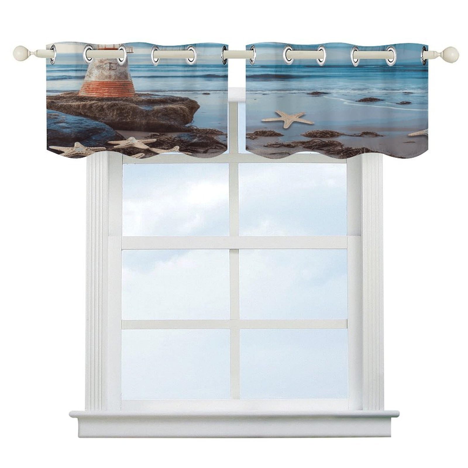 Cortina corta con bolsillo para ventanas de baño y cocina con diseño de faro