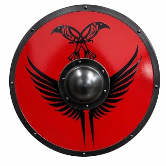 Nautical Replica Hub Medieval Norse Viking Shield Wolf Design, Round Style Wall Decor, Gifting, Cosplay, and best personalized gift Raven Crow Viking Shield