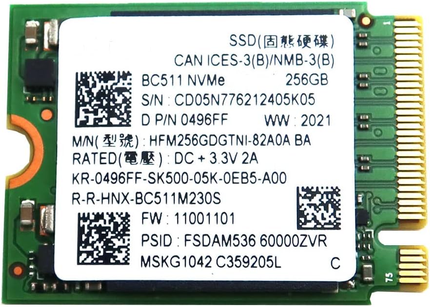 Solid State Drive HFM256GDGTNI-82A0A Compatible Replacement Spare Part for SK Hynix BC511 HFM256GDGTNI 256GB M.2 2230 NVMe PCIe Gen3 x4 SSD