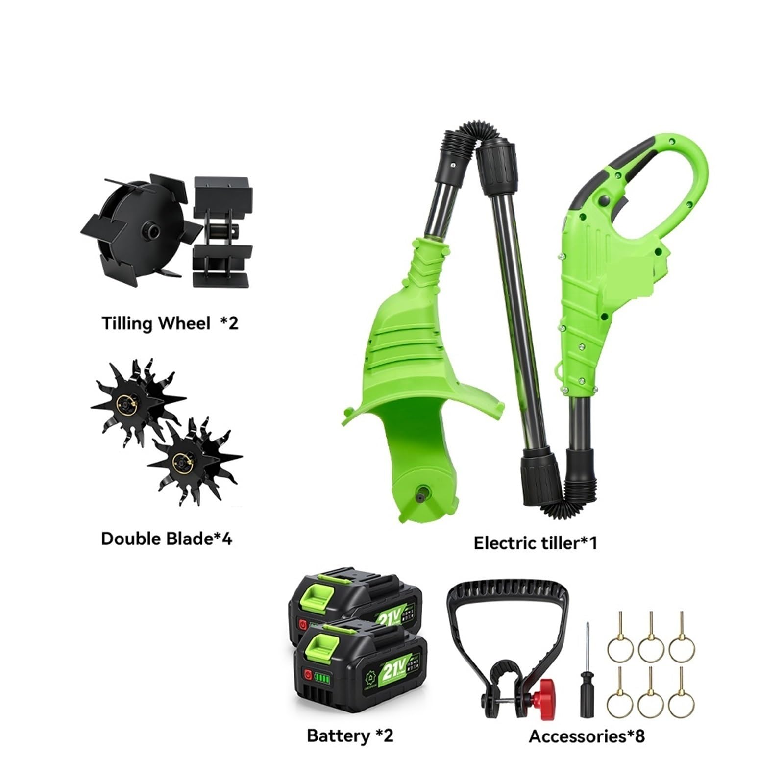 2IN1 Motozappa Elettrica Coltivatore Rasaerba Rototiller for La Coltivazione del Suolo Scarificatore Strumento for 18V Spille della Batteria Potenza Elevata(2 Battery Set)