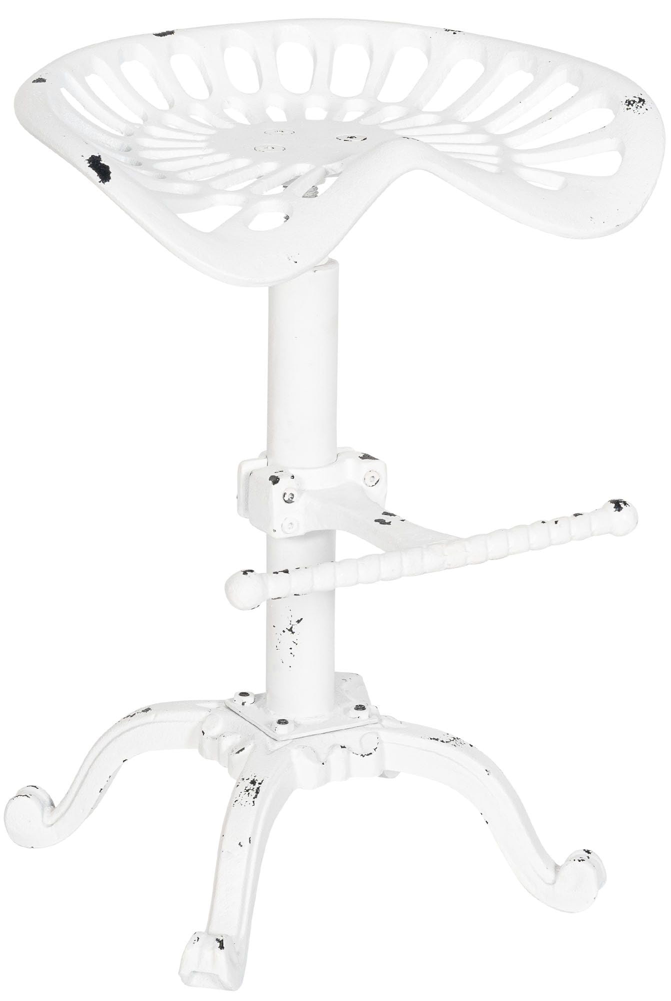 CLP Taburete Industrial Butch Metálico I Taburete Regulable En Altura I Taburete Alto con Asiento En Forma Semi-​Curva I Color:, Color:​Blanco Envejecido