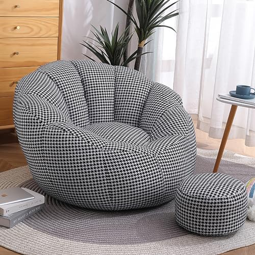 Sittsäck stolskydd + skydd för fotpallar + kuddöverdrag set leksak förvaring lat soffa för vuxna barn tonåringar svart och vitt rutnät mönster bönpåse skydd utan fyllning