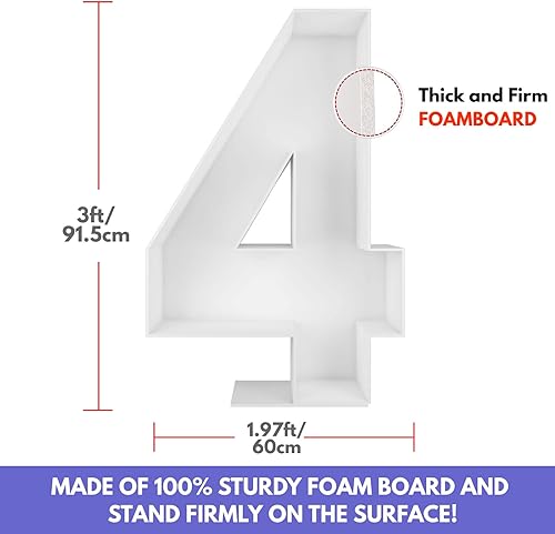 Miniatura 4 de Marco de globo de mosaico de 3pies con número 4, kit precortado con números iluminados, tablero de espuma gruesa, decoración para cumpleaños