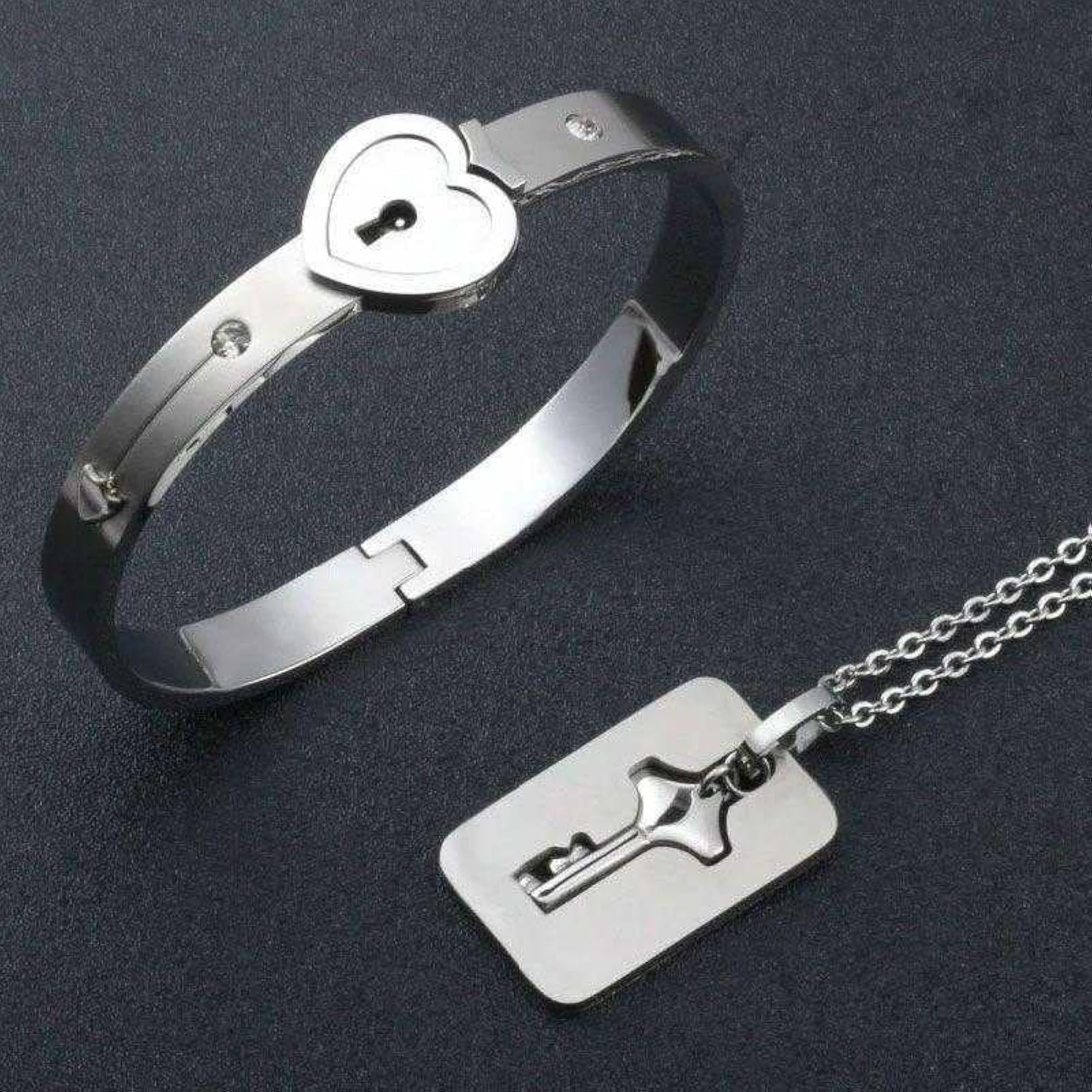 Bling Queen Heart Lock Bracelet & Key Pendant Necklace Set