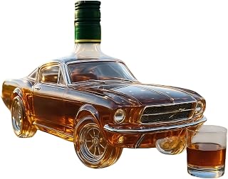 マスタング車型ウイスキーデキャンタ 300ml 高ホウケイ酸ガラス密閉栓付き 洋酒保存インテリアギフト (マスタング車型 300ml ウイスキーデキャンタ グリーン栓付)