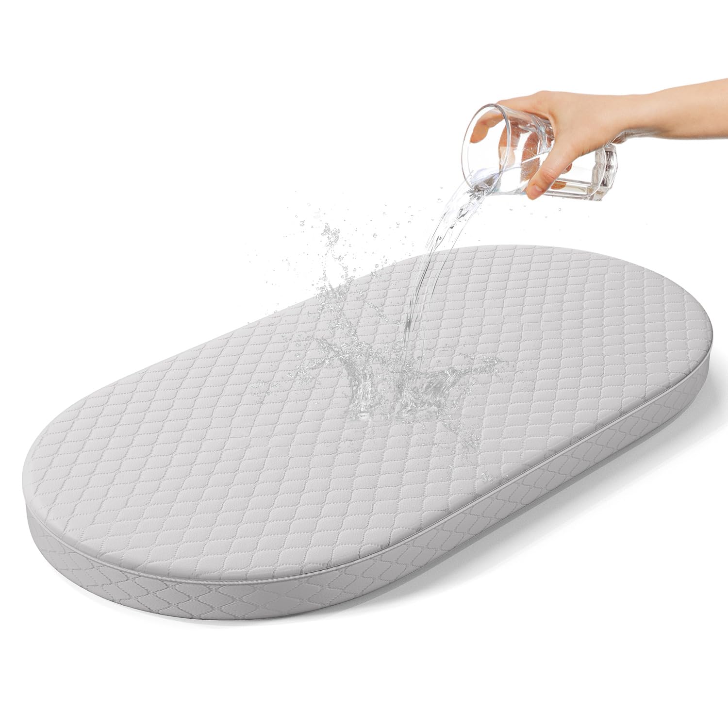 Baby Bassinet Mattress, Breathable, Hypoallergenic, Premium Foam, Non-Toxic, Oval Shaped with Removal Waterproof Cover, 18" x 29" x 2'', Gray