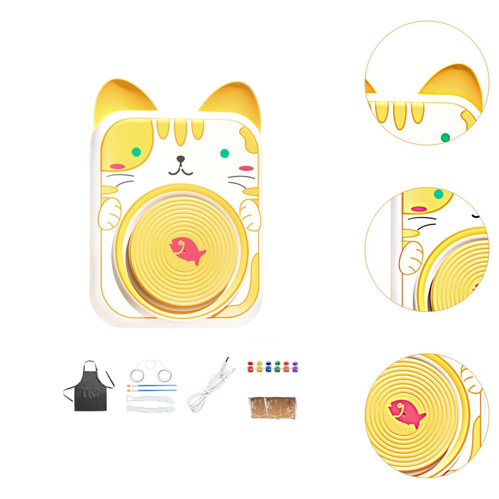 Elektrisches Töpferscheiben Set für Kinder, Töpfermaschine, Kind, Jungen Und Mädchen, DIY Malzubehör, Cartoon Haustier Förmiges Porzellanrad, Katze