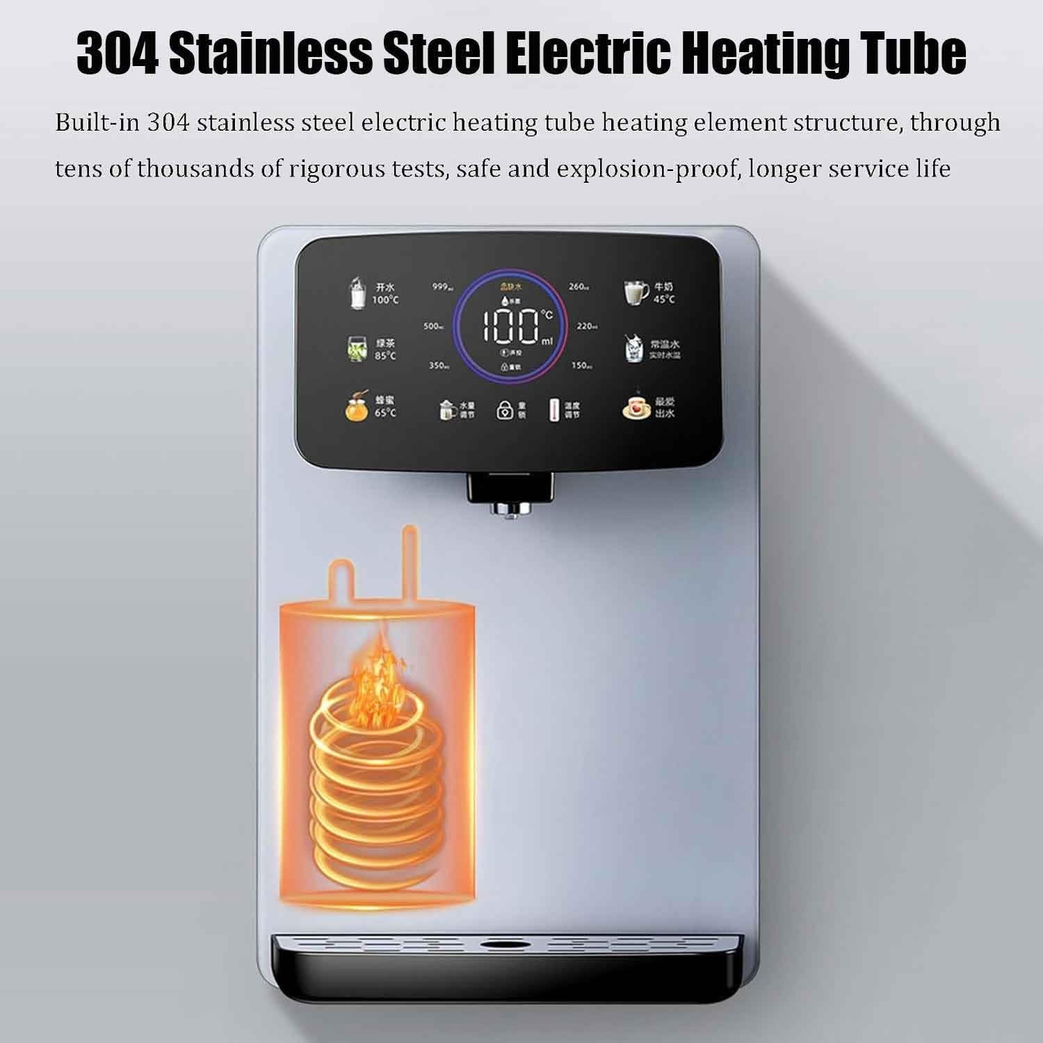 Dispensador de agua caliente, montaje en pared, calentamiento rápido de 2200 W, bloqueo electrónico para niños, tubo de calefacción de acero inoxidable integrado, 13 ajustes de temperatura