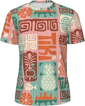Exotic Tiki Pattern for Mens Dry Fit Workout Gym T Shirts, Short Sleeve Running Moisture Wicking