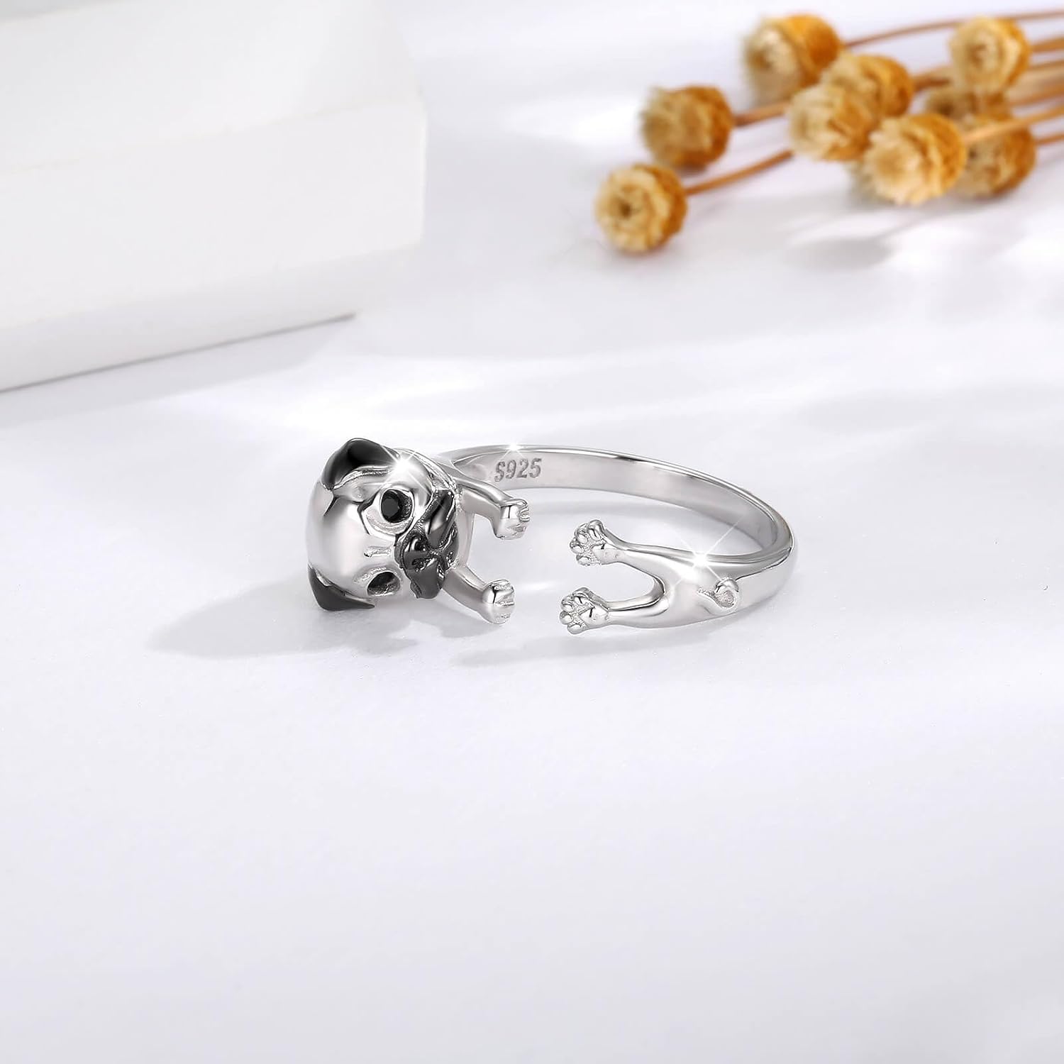 Sariel 925 Sterling Silver Pug German Shepherd Labrador French Bulldog Dog Rings Adjustable Pug Lover Jewelry Gifts for Women - Image 3