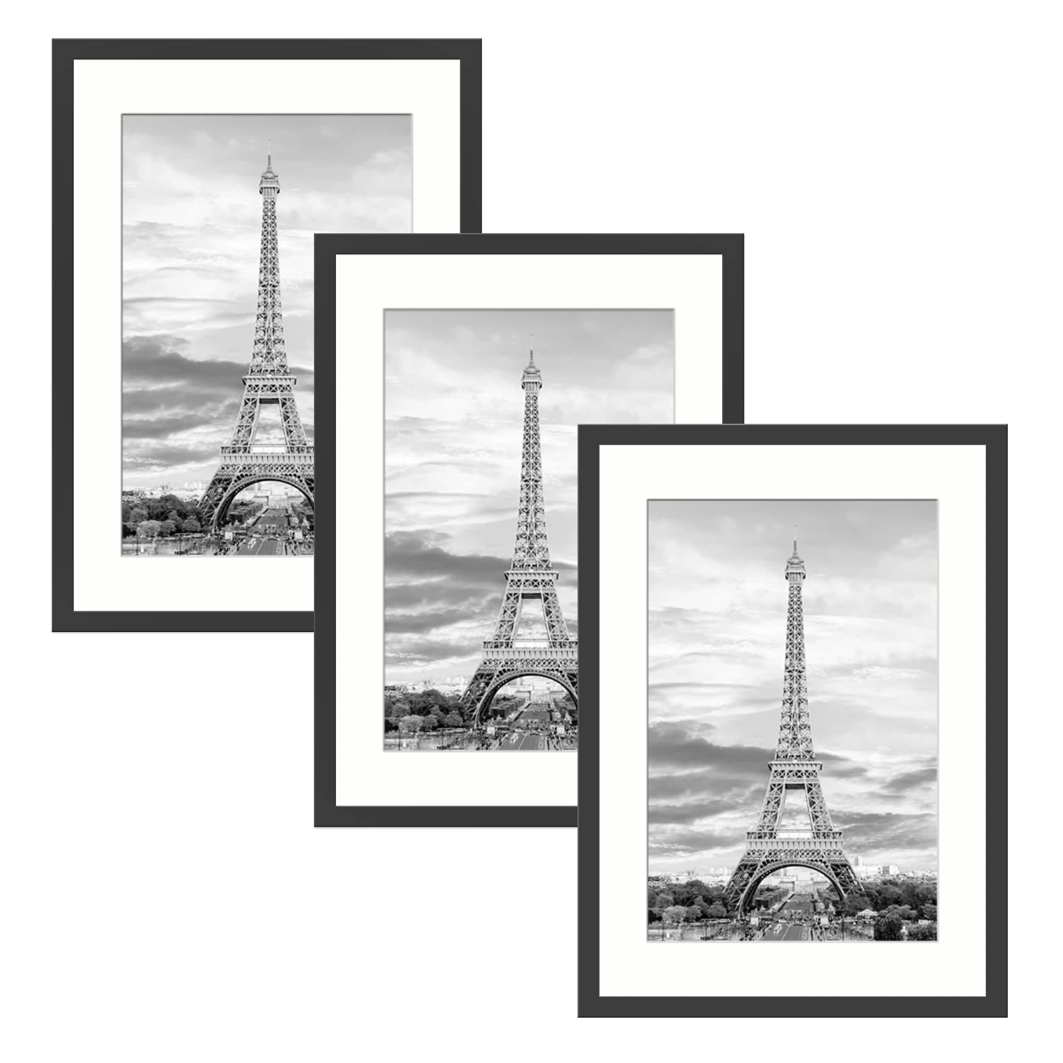 DALUSTAR, Set of 3, 5x7 Aluminum Photo Frame, Display 4x6 with Mat or 5x7 without Mat, Metal Photo Frame with Plexiglass, for Wall or Tabletop (Black)