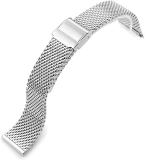 [MiLTAT] 21mm 時計ベルト ミラネーゼ メッシュバンド テーパード ポリッシュドシルバー クイックリリース