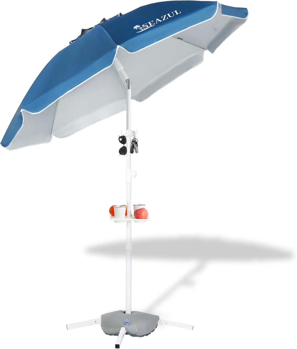 Seazul 6.5ft Sun Shade Umbrella, Portable Umbrella with Stand for Sports | Beach Umbrella with Tripod Base, Water Weight Bag, Adjustable and Lightweight, Sun Protection, Blue