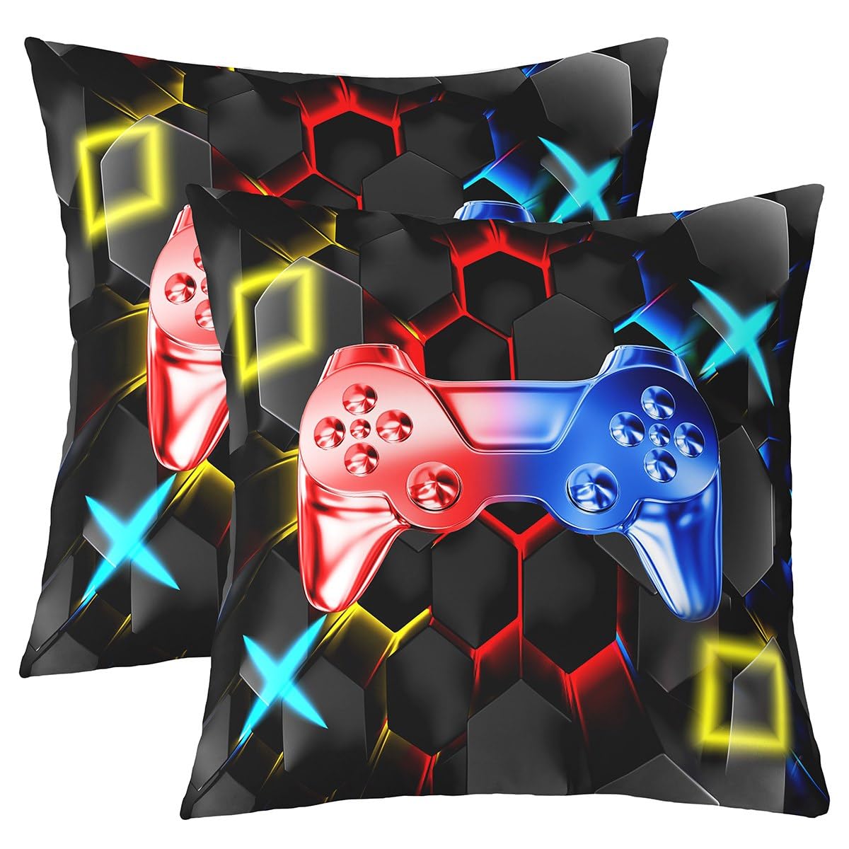 Games Duvet Cover Boys Gamer Gaming Console Bedding & Linen Modern Video Game Bedding Set For Kids Hexagon Geometric Bedspread Soft Quilt Cover 3Pcs King Size - Image 2
