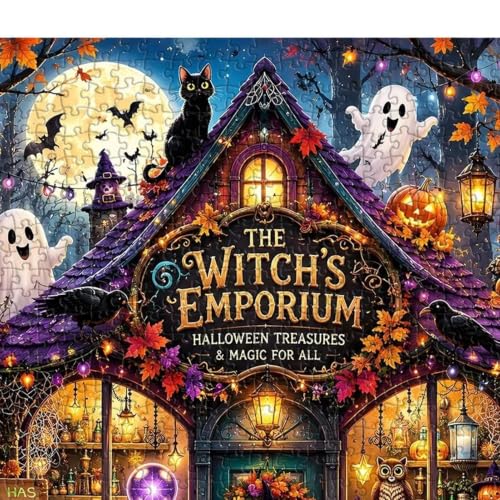 Puzzle de Halloween de 1000 piezas coleccionable con calabazas y decoración de brujas 7