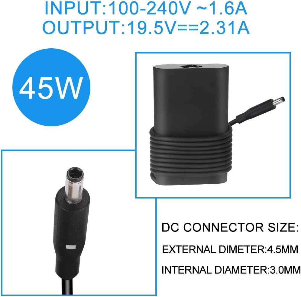 Black Friday - 50% OFF 45W 19.5V 2.31A Tip 4.5mm Ac Adapter Charger Power Supply for Dell XPS 13 9333 9343 9350 9360 9370,LA45NM131 DA45NM131